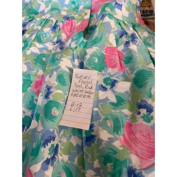 Forever Florala Pink Teal White Bib Collar Sleeveless 18 M Infant Girls‎ Dress - Picture 7 of 7